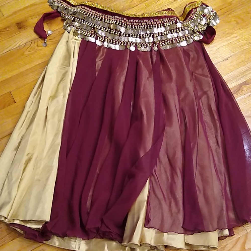 SOLD Burgundy chiffon maxi bellydance circle skirt - Picture 2 of 4